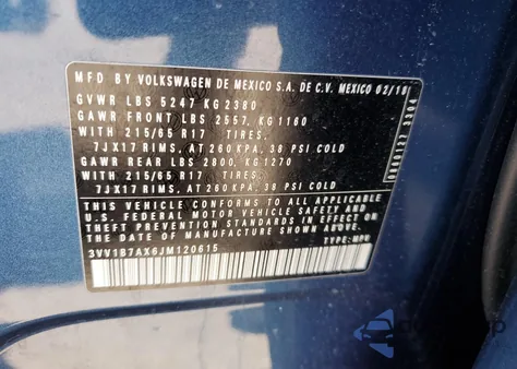 2018 Volkswagen Tiguan S from USA, damaged, VIN 3VV1B7AX6JM120615